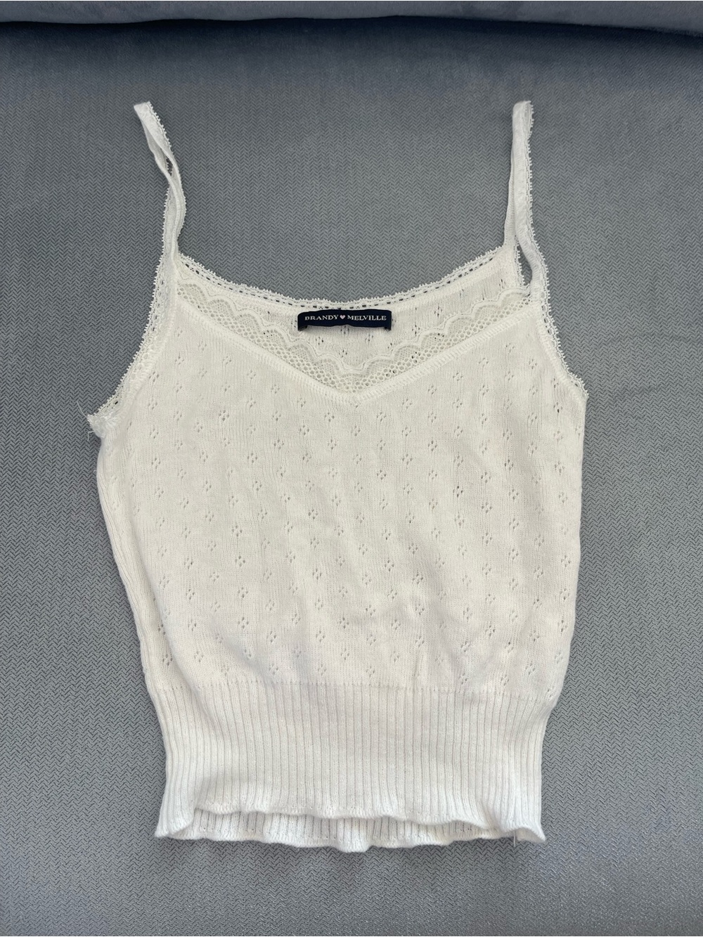 Brandy Melville Lace-Trim Ribbed White Camisole Tank Top